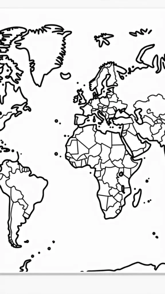 La page à colorier de la carte du monde